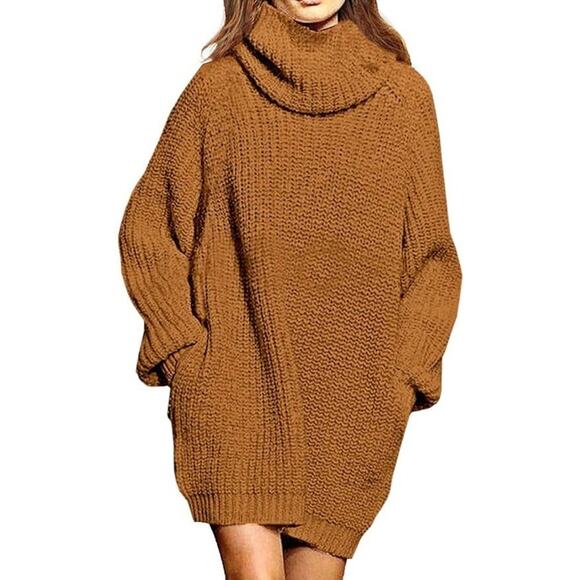 unbranded Sweaters - Oversized Loose Turtleneck Pullover Sweater Dress w/ Pockets Size Small